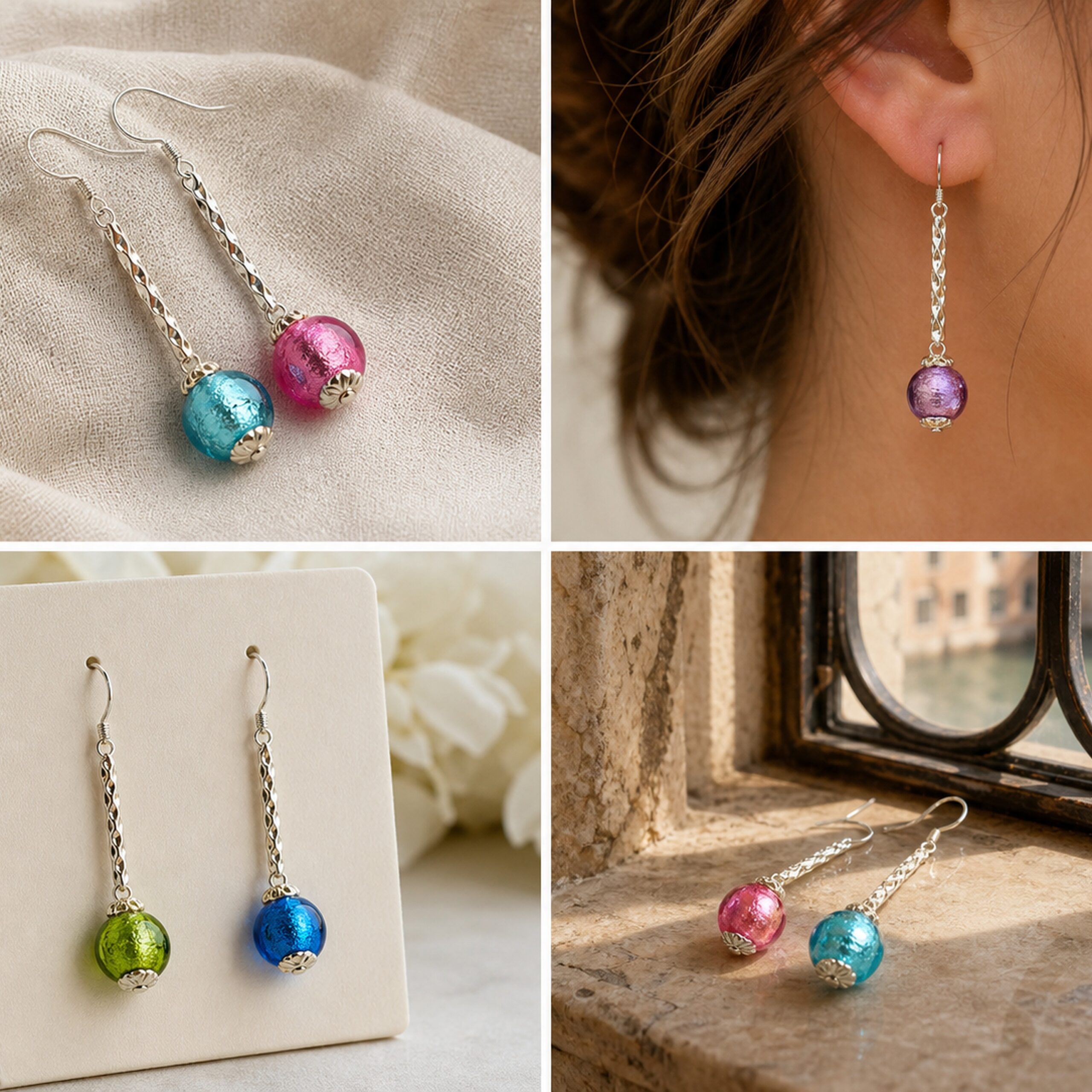 Earrings Silver/Gold Foil Round Chain