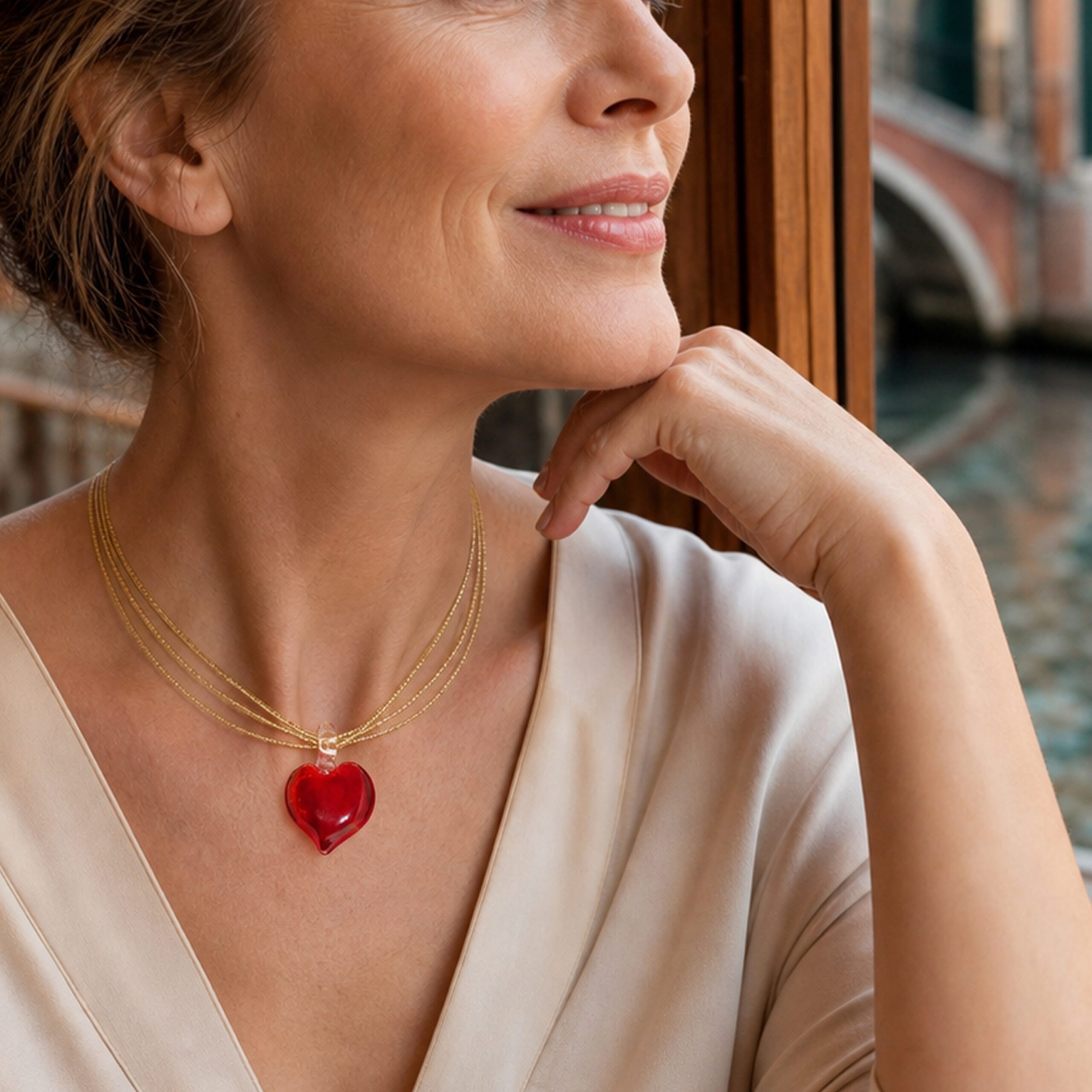 Triple Necklace With Plain Heart Pendant - Image 2
