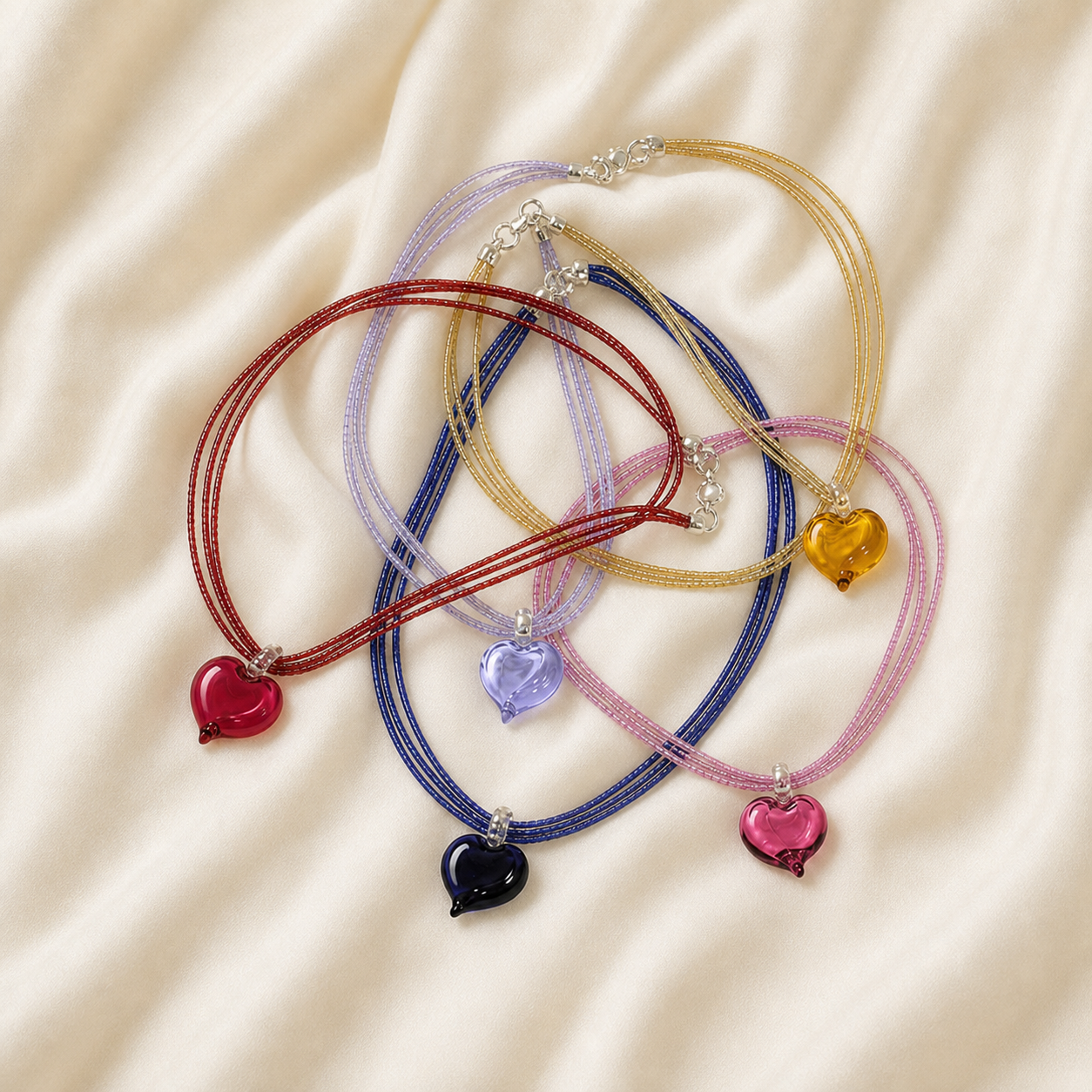 Triple Necklace With Plain Heart Pendant - Image 4