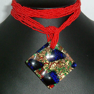 Large Square On Longer Perle Necklace
