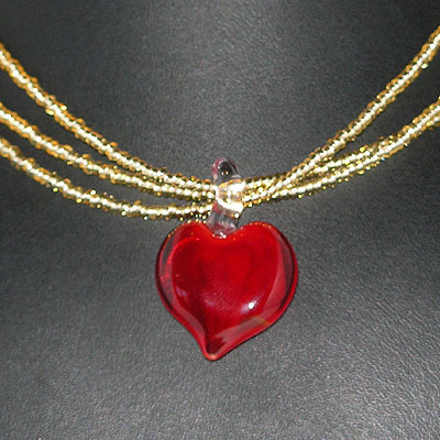 Triple Necklace With Plain Heart Pendant